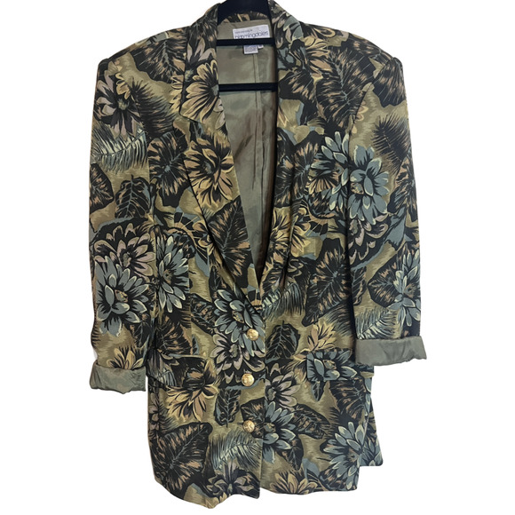 Vintage Bloomigdales 100% Silk Plant Print Blazer Size: 12 - Picture 3 of 4